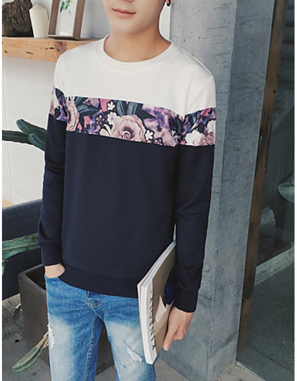 Men's Casual/Daily Sweatshirt,Solid Round Neck Micro-elastic Cotton Long Sleeve All Seasons