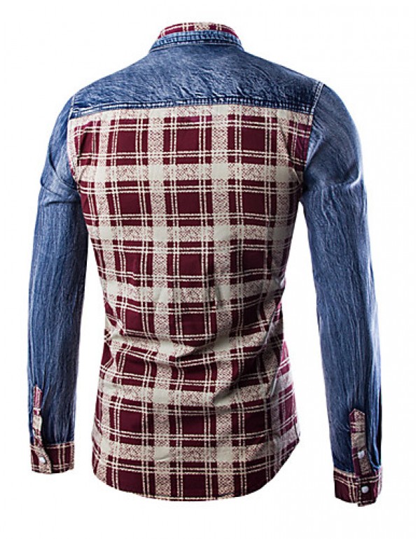 Men's Plaids & Checks Long Sleeve Top , Cotton / Denim Casual