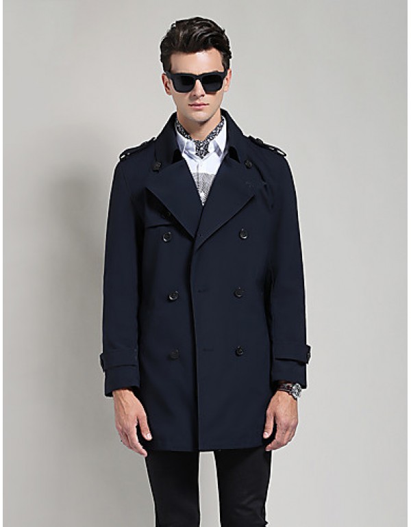 Men's Solid Casual / Work Trench coat,Cotton / Polyester Long Sleeve-Black / Blue / Brown / Yellow