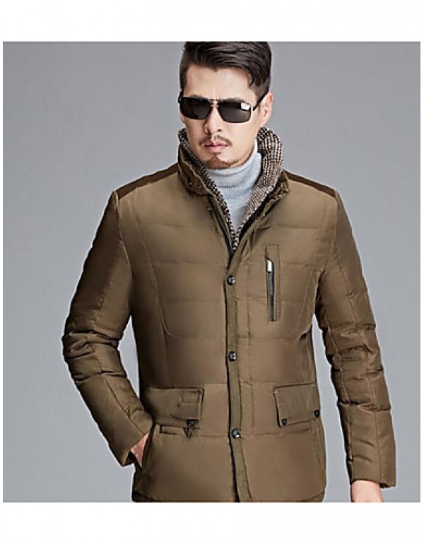 Men's Regular Down Coat,Simple Casual/Daily Solid-...