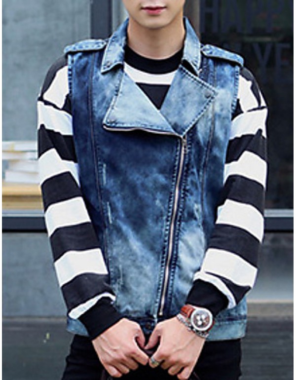 Men's Sleeveless Casual Jacket,Cotton Solid Blue