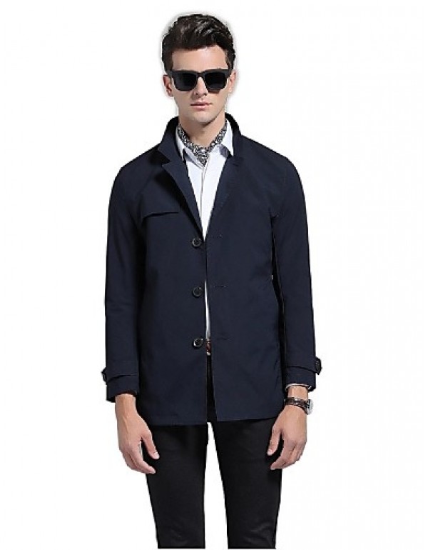 Men's Solid Casual / Work Trench coat,Polyester Lo...