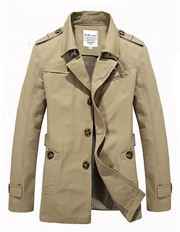 Men's Solid Casual / Work / Formal Trench coat,Cotton Long Sleeve-Black / Green / Yellow / Beige / Tan