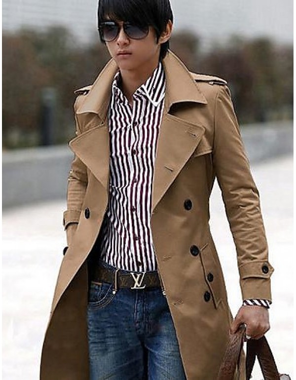 Men's Solid Casual Trench coat,Others Long Sleeve-Black / Yellow / Gray