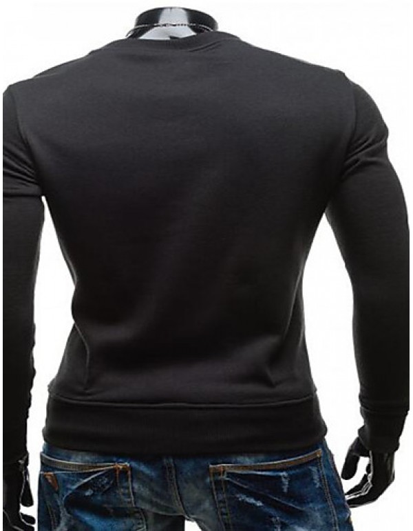 Men's Going out / Sports / Holiday Sexy / Cute / Chinoiserie Regular Hoodies,Solid Black Round Neck Long Sleeve Cotton All Seasons Medium