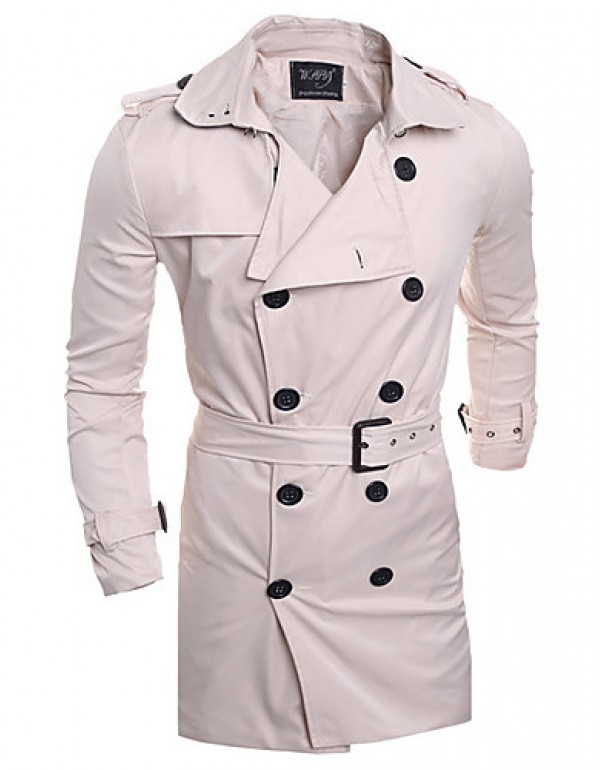 Men's Solid Casual Trench coat,Others Long Sleeve-Blue / White