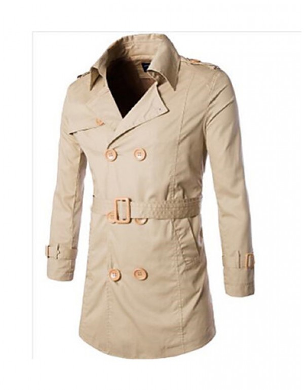 Men's Long Sleeve Regular Trench coat , Cotton Pure