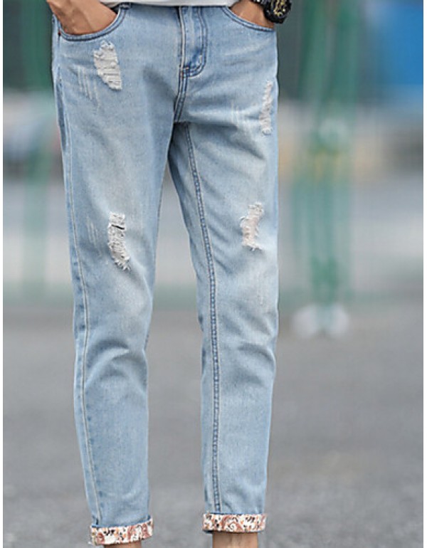 Men's Solid Casual Jeans,Cotton Blue