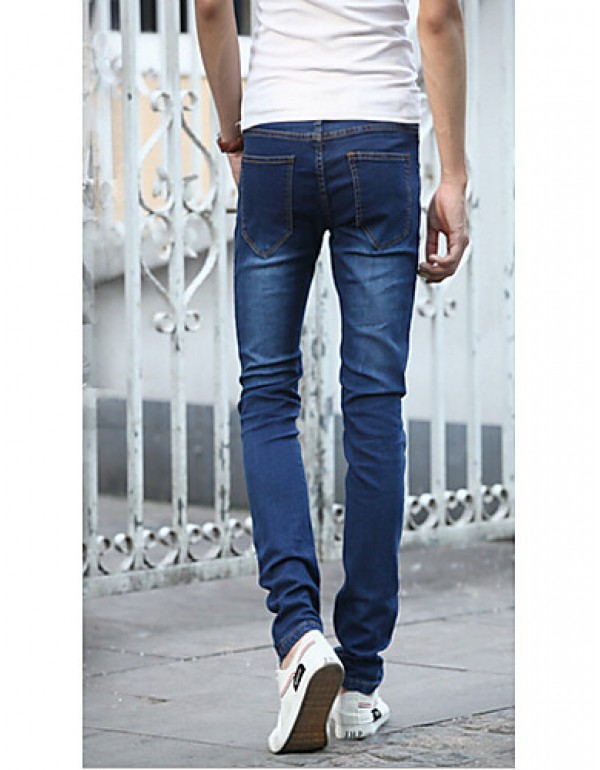 Men's Solid Casual JeansCotton Blue