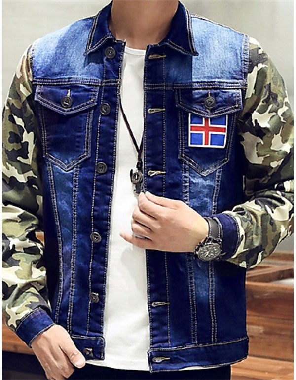 Men's Lapel Print Casual Denim Jacket