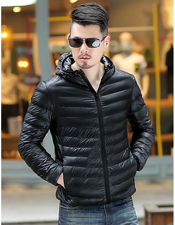 Men's Regular Down Coat,Polyester Solid Long Sleeve