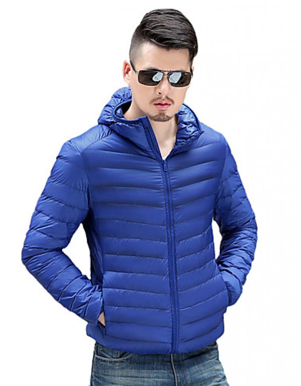 Men's Regular Down Coat,Polyester Solid Long Sleeve