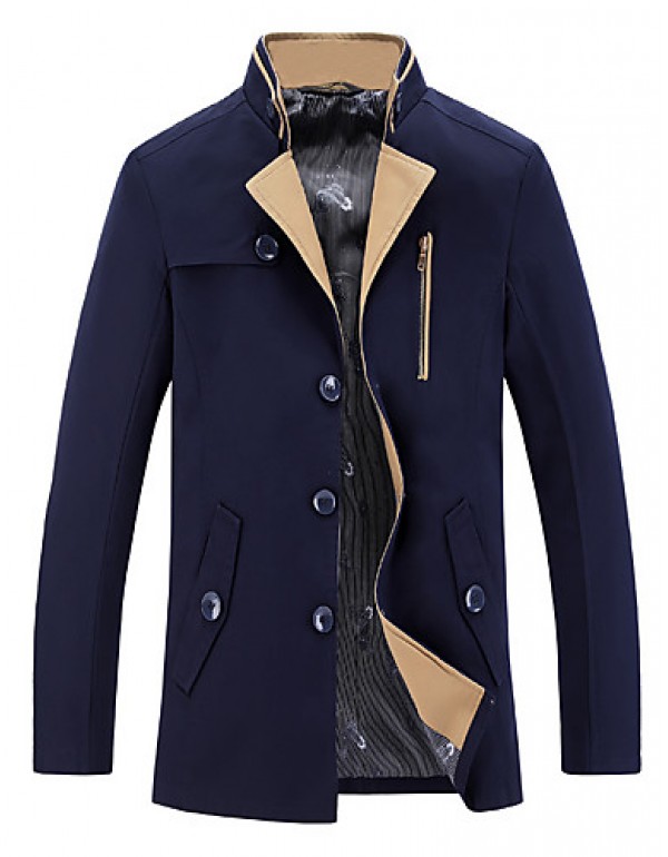 Men's Solid Casual / Work Trench coatCotton / Poly...