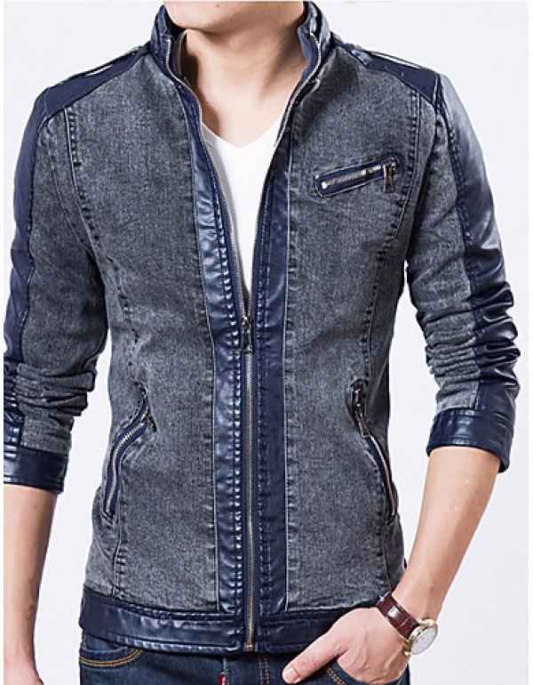 Men's Long Sleeve Casual Jacket,Polyester Solid Bl...