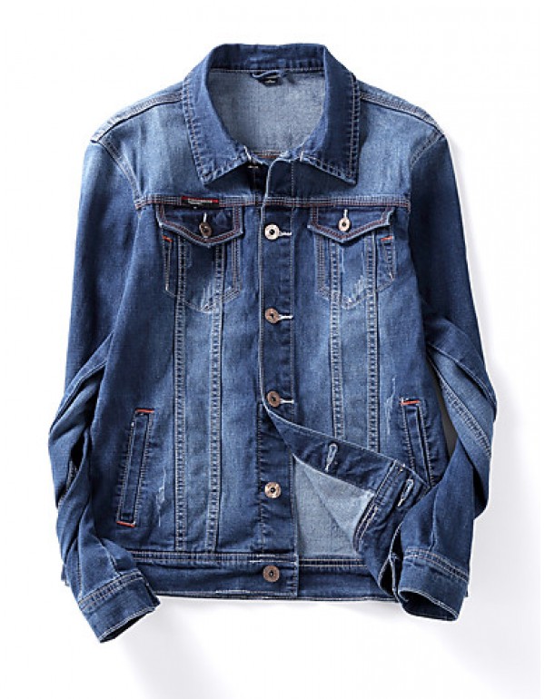 Men's Korean Slim Stretch Bleached Denim Jacket,Co...