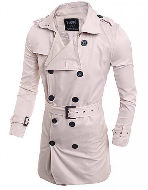 Men's Solid Casual Trench coat,Others Long Sleeve-...