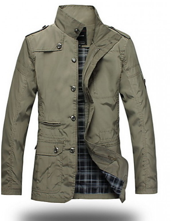 Men's Long Sleeve Regular Trench Coat , Polyester ...