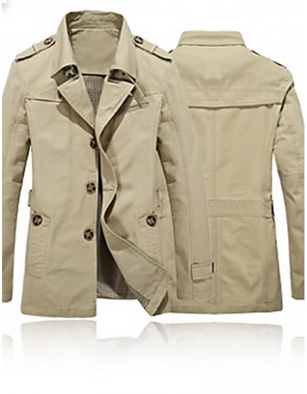 Men's Solid Casual Style Plus Sizes Trench Coat,Co...