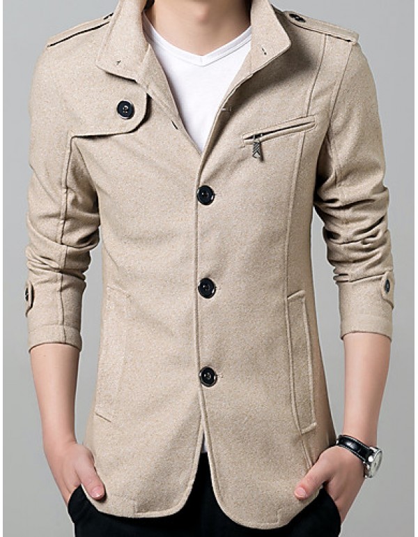 Men's Solid Casual / Work / Formal / Sport / Plus Sizes Trench coat,Cotton / Polyester Long