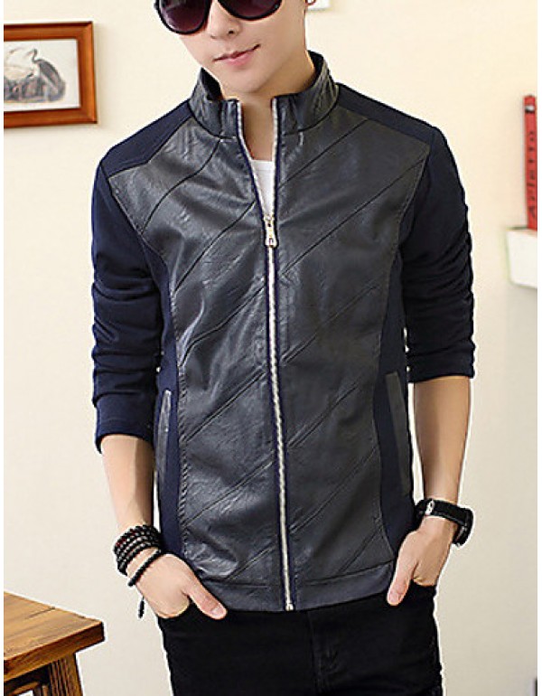 Men's Long Sleeve Casual / Plus Size Jacket,PU / P...