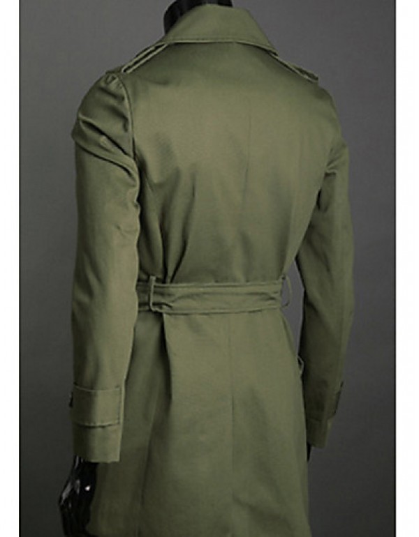 Men's Solid Casual Trench coat,Cotton Long Sleeve-Black / Green / White