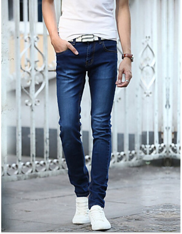 Men's Solid Casual JeansCotton Blue