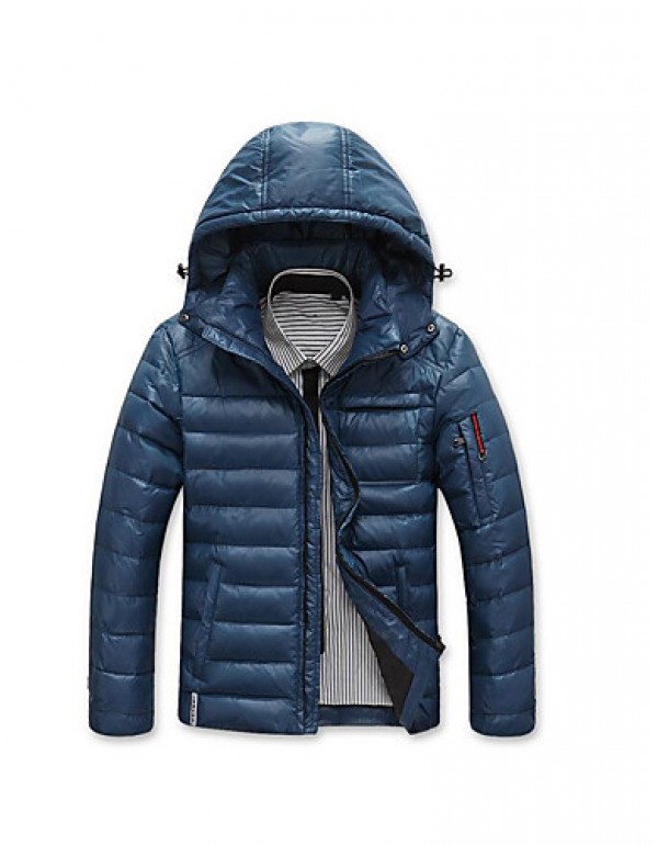 Men's Regular Down Coat,Simple Casual/Daily Solid-...