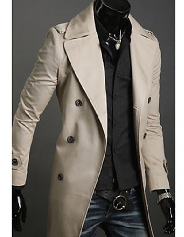 Men's Solid Casual Trench coat,Cotton Long Sleeve-Black / Green / White