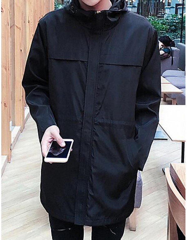 Men's Casual/Daily Simple Jackets,Solid Stand Long...