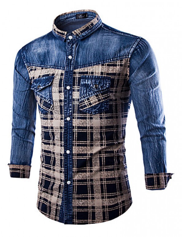 Men's Plaids & Checks Long Sleeve Top , Cotton...