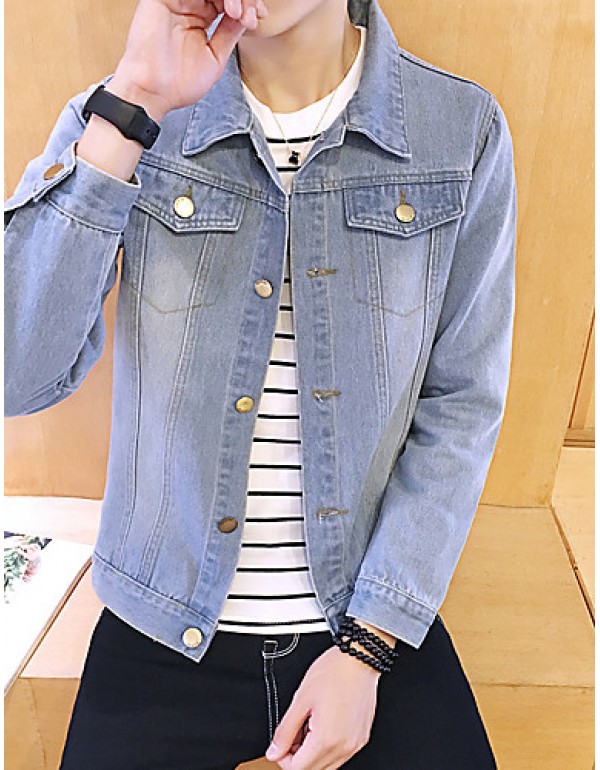 Men's Fashion Classical Solid Slim Fit Casual Long Sleeve Denim Jacket,Cotton/Print/Casual/Plus Size